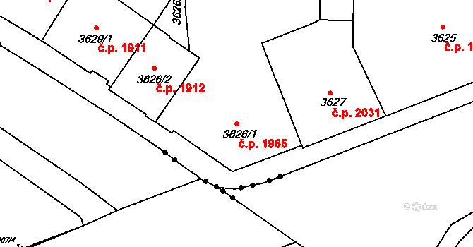 Černá Pole 1965, Brno na parcele st. 3626/1 v KÚ Černá Pole, Katastrální mapa