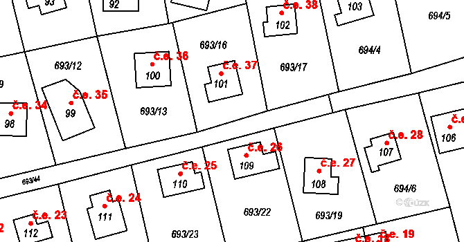 Třeskonice 26, Tuchořice na parcele st. 109 v KÚ Třeskonice, Katastrální mapa