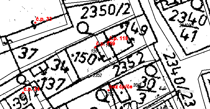 Těmice 119 na parcele st. 150 v KÚ Těmice u Kamenice nad Lipou, Katastrální mapa