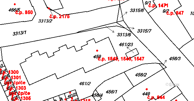 Pelhřimov 1546,1547,1548 na parcele st. 459 v KÚ Pelhřimov, Katastrální mapa