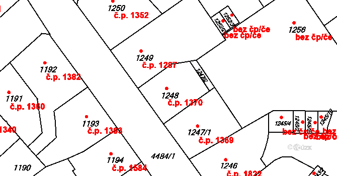 Teplice 1370 na parcele st. 1248 v KÚ Teplice, Katastrální mapa