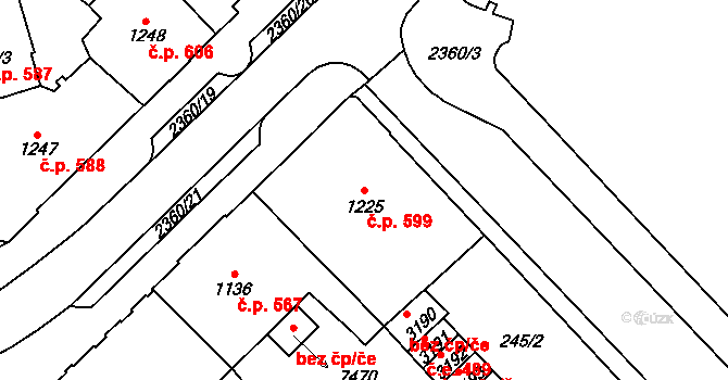Cheb 599 na parcele st. 1225 v KÚ Cheb, Katastrální mapa