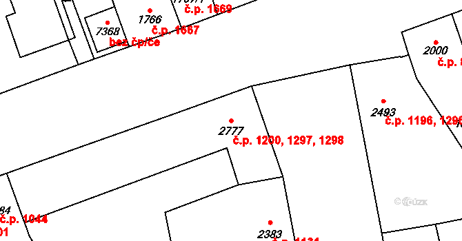 Cheb 1200,1297,1298 na parcele st. 2777 v KÚ Cheb, Katastrální mapa