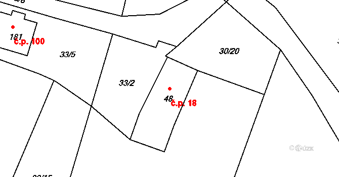 Loukovec 18 na parcele st. 48 v KÚ Loukovec, Katastrální mapa