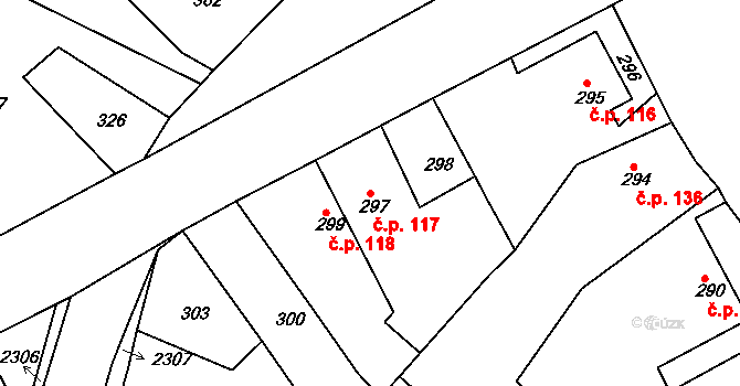 Lubná 117 na parcele st. 297 v KÚ Lubná u Rakovníka, Katastrální mapa
