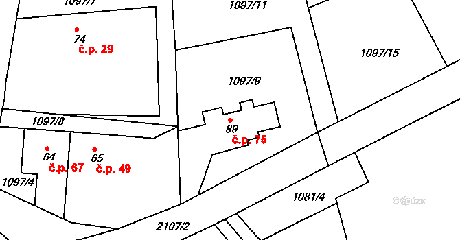 Jasenice 75, Lešná na parcele st. 89 v KÚ Jasenice u Valašského Meziříčí, Katastrální mapa