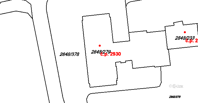 Záběhlice 2930, Praha na parcele st. 2848/279 v KÚ Záběhlice, Katastrální mapa