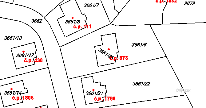 Modřany 873, Praha na parcele st. 3661/25 v KÚ Modřany, Katastrální mapa