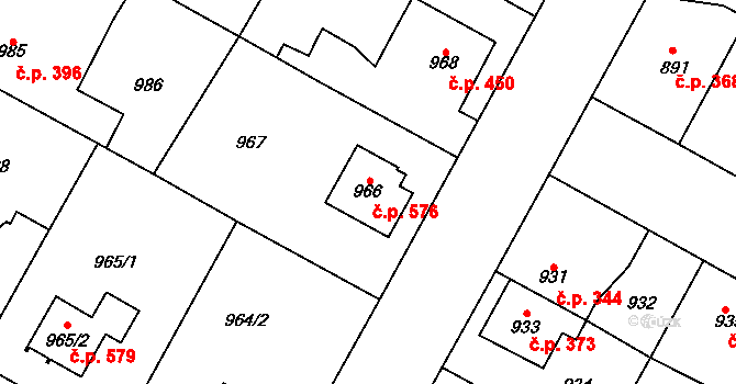 Ďáblice 576, Praha na parcele st. 966 v KÚ Ďáblice, Katastrální mapa