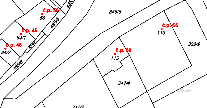 Černín 68, Zdice na parcele st. 115 v KÚ Černín u Zdic, Katastrální mapa