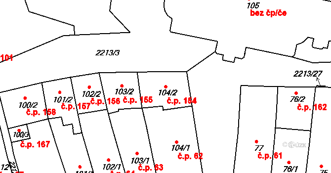 Vnitřní Město 154, Trutnov na parcele st. 104/2 v KÚ Trutnov, Katastrální mapa