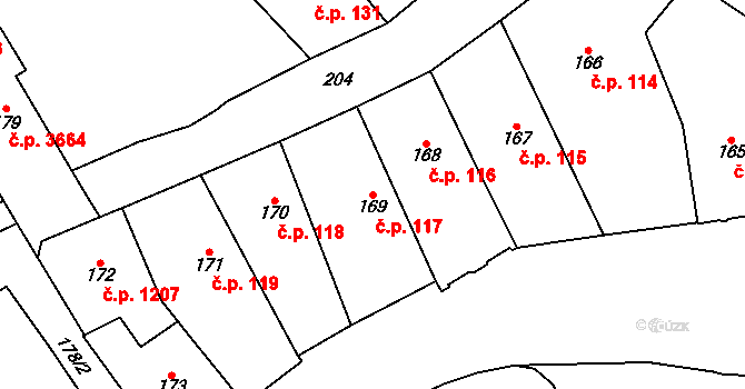 Chomutov 117 na parcele st. 169 v KÚ Chomutov I, Katastrální mapa