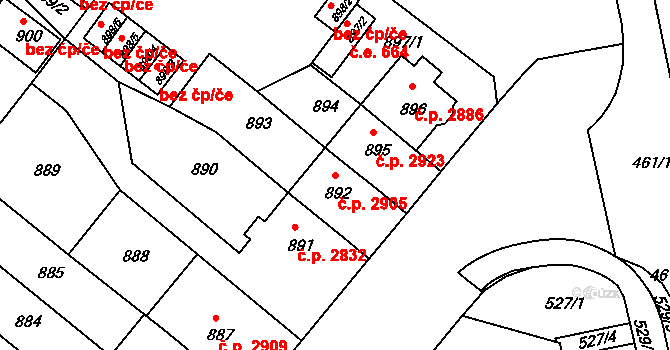 Chomutov 2905 na parcele st. 892 v KÚ Chomutov II, Katastrální mapa