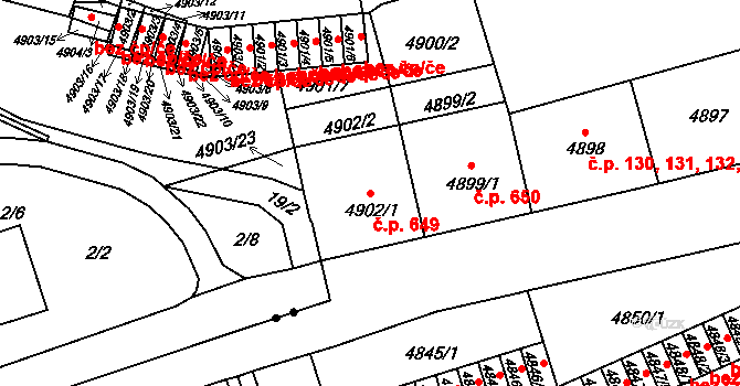 Liberec III-Jeřáb 649, Liberec na parcele st. 4902/1 v KÚ Liberec, Katastrální mapa