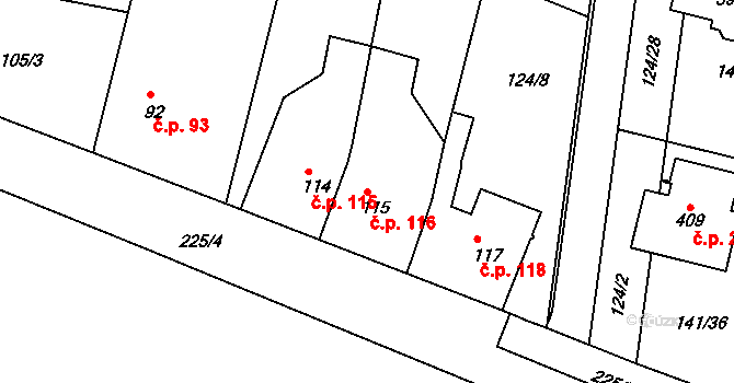 Malšova Lhota 116, Hradec Králové na parcele st. 115 v KÚ Malšova Lhota, Katastrální mapa