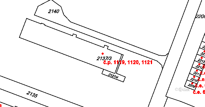 Kuřim 1119,1120,1121 na parcele st. 2137/3 v KÚ Kuřim, Katastrální mapa
