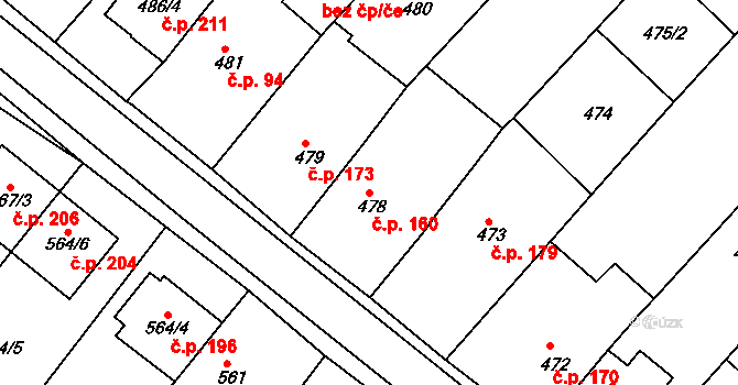 Královopolské Vážany 160, Rousínov na parcele st. 478 v KÚ Královopolské Vážany, Katastrální mapa