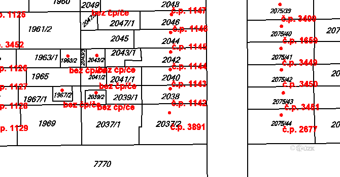 Prostějov 1142 na parcele st. 2038 v KÚ Prostějov, Katastrální mapa