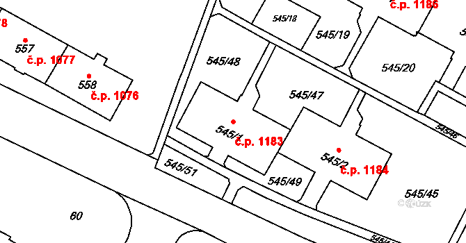 Šumbark 1183, Havířov na parcele st. 545/1 v KÚ Šumbark, Katastrální mapa