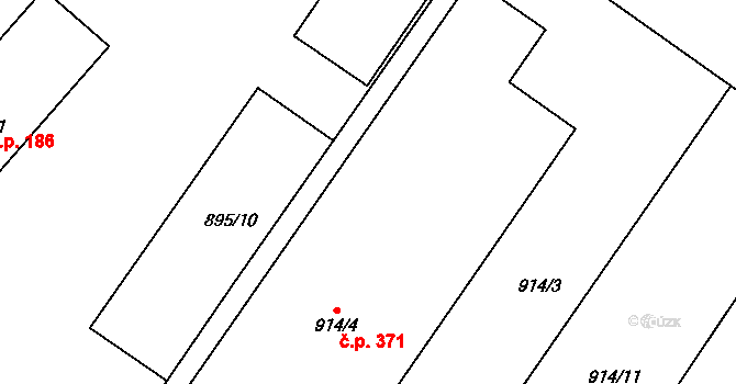 Huštěnovice 371 na parcele st. 914/4 v KÚ Huštěnovice, Katastrální mapa