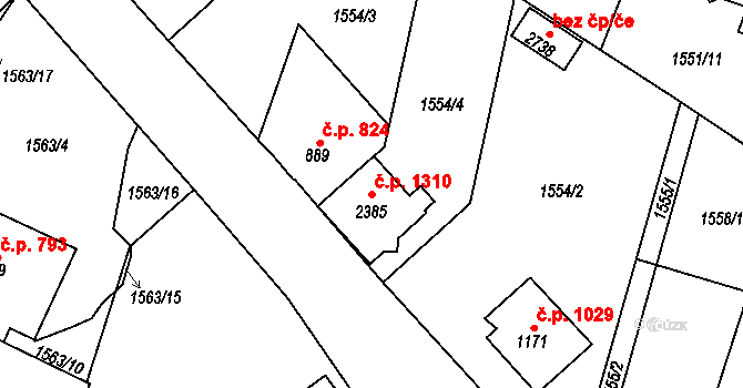 Třebechovice pod Orebem 1310 na parcele st. 2385 v KÚ Třebechovice pod Orebem, Katastrální mapa