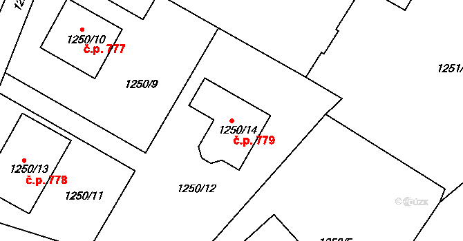 Kamenice nad Lipou 779 na parcele st. 1250/14 v KÚ Kamenice nad Lipou, Katastrální mapa