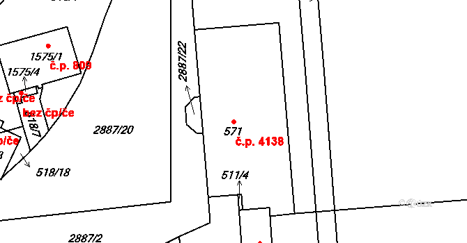 Hodonín 4138 na parcele st. 571 v KÚ Hodonín, Katastrální mapa