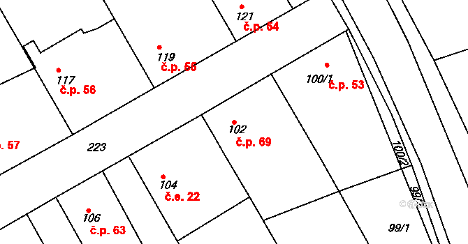 Skramníky 69, Klučov na parcele st. 102 v KÚ Skramníky, Katastrální mapa