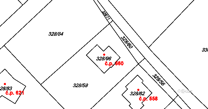 Krmelín 560 na parcele st. 328/96 v KÚ Krmelín, Katastrální mapa