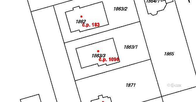 Ruzyně 1096, Praha na parcele st. 1863/3 v KÚ Ruzyně, Katastrální mapa