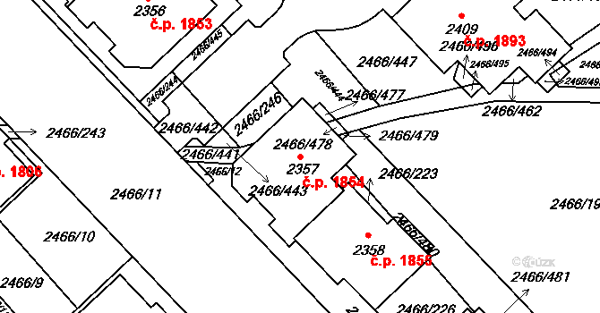 Tišnov 1854 na parcele st. 2357 v KÚ Tišnov, Katastrální mapa
