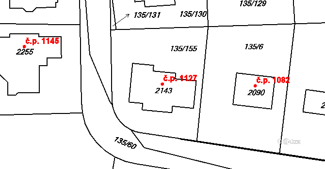 Podklášteří 1127, Třebíč na parcele st. 2143 v KÚ Podklášteří, Katastrální mapa