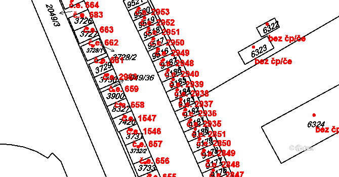 Hodonín 2938 na parcele st. 9185 v KÚ Hodonín, Katastrální mapa