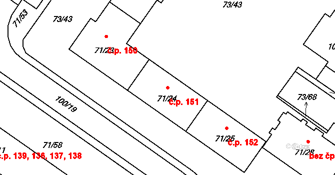 Dubina 151, Ostrava na parcele st. 71/24 v KÚ Dubina u Ostravy, Katastrální mapa