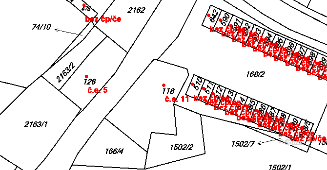 Skalná 613 na parcele st. 118 v KÚ Skalná, Katastrální mapa