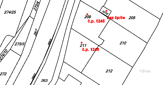 Brumov 1246, Brumov-Bylnice na parcele st. 211 v KÚ Brumov, Katastrální mapa