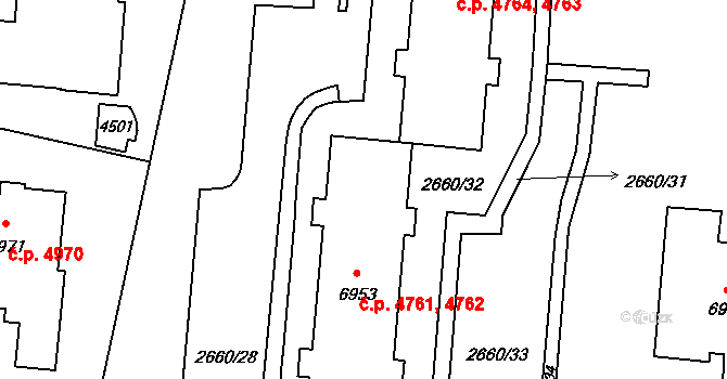 Zlín 4761,4762 na parcele st. 6953 v KÚ Zlín, Katastrální mapa