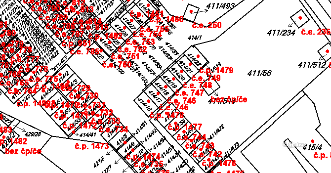 Ráj 746, Karviná na parcele st. 414/18 v KÚ Ráj, Katastrální mapa
