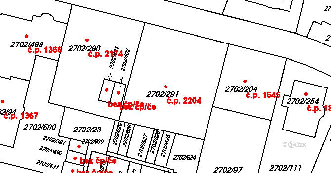 Předměstí 2204, Opava na parcele st. 2702/291 v KÚ Opava-Předměstí, Katastrální mapa