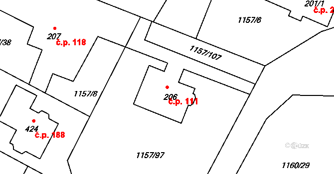 Hrabyně 111 na parcele st. 206 v KÚ Hrabyně, Katastrální mapa