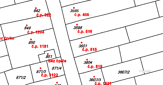 Vlčnov 515 na parcele st. 3601 v KÚ Vlčnov, Katastrální mapa