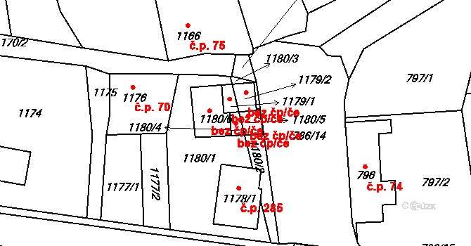 Komárov 46989790 na parcele st. 1180/4 v KÚ Komárov u Hořovic, Katastrální mapa