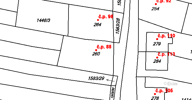 Lhotka 85, Hradčovice na parcele st. 260 v KÚ Lhotka u Hradčovic, Katastrální mapa