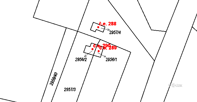 Bystřice nad Pernštejnem 289 na parcele st. 2956/1 v KÚ Bystřice nad Pernštejnem, Katastrální mapa