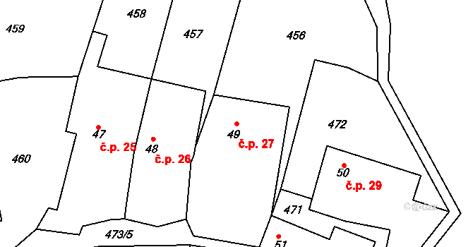 Popovec 27, Řepníky na parcele st. 49 v KÚ Popovec u Řepníků, Katastrální mapa