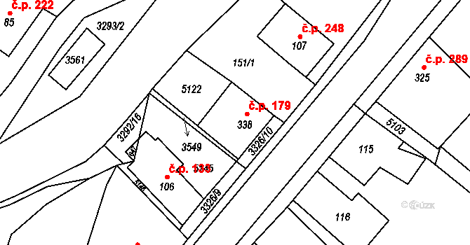 Krouna 179 na parcele st. 338 v KÚ Krouna, Katastrální mapa