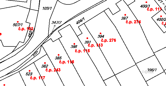 Velešovice 113 na parcele st. 391 v KÚ Velešovice, Katastrální mapa