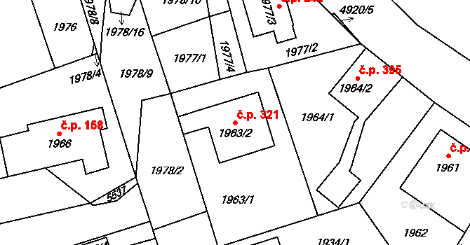 Pražské Předměstí 321, Vysoké Mýto na parcele st. 1963/2 v KÚ Vysoké Mýto, Katastrální mapa