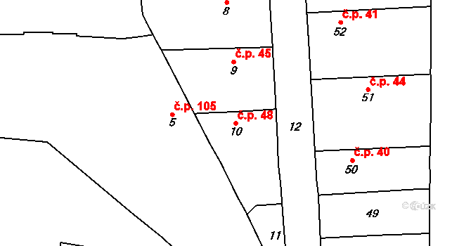 Jinočany 48 na parcele st. 10 v KÚ Jinočany, Katastrální mapa