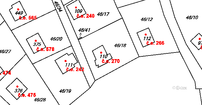 Pňovany 270 na parcele st. 110 v KÚ Dolany u Stříbra, Katastrální mapa